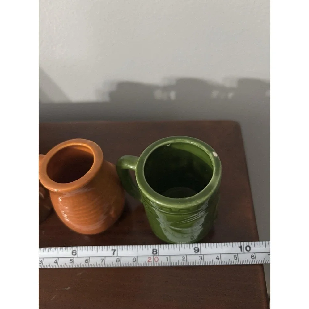 Vintage 4Pc Miniature Tiki Mask Face Mugs Shot Glasses Planters Holders